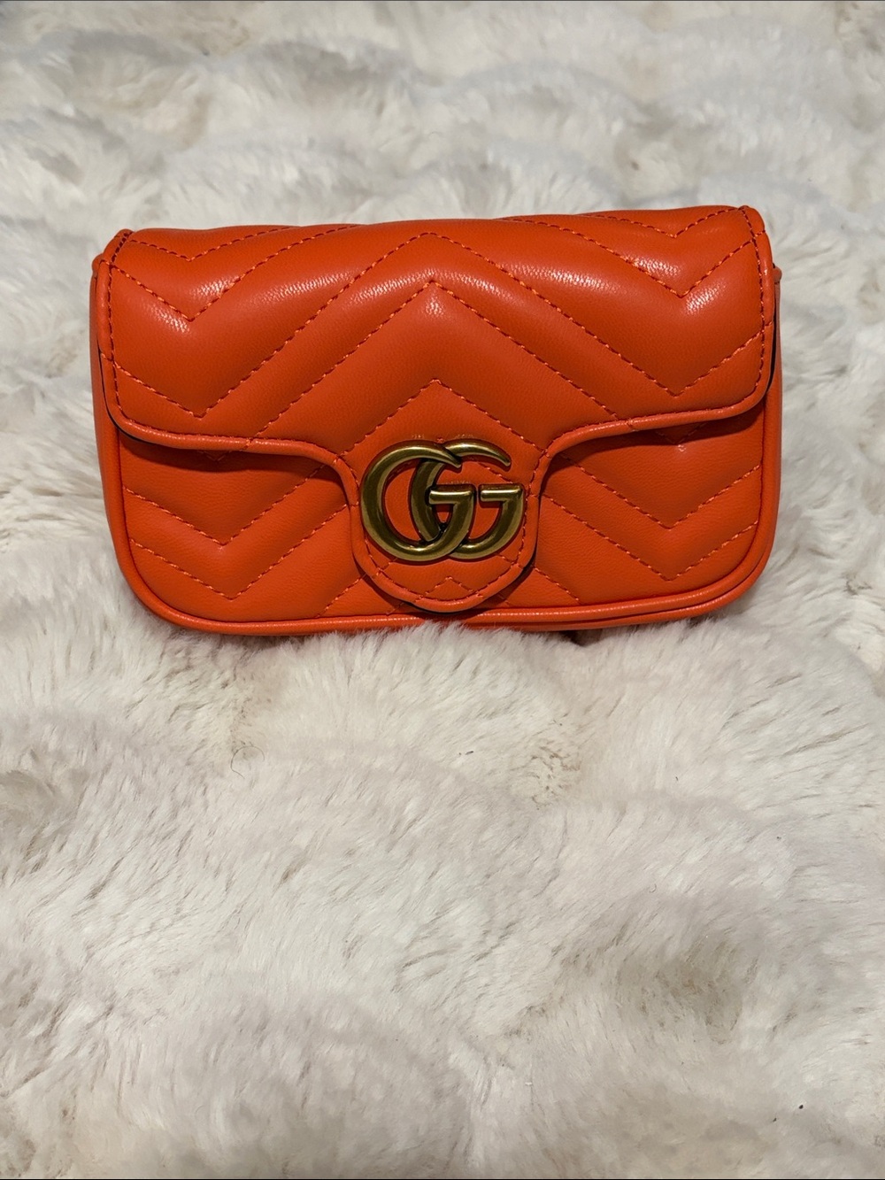 Orange Quilted Mini Shoulder Bag with Gold Hardware